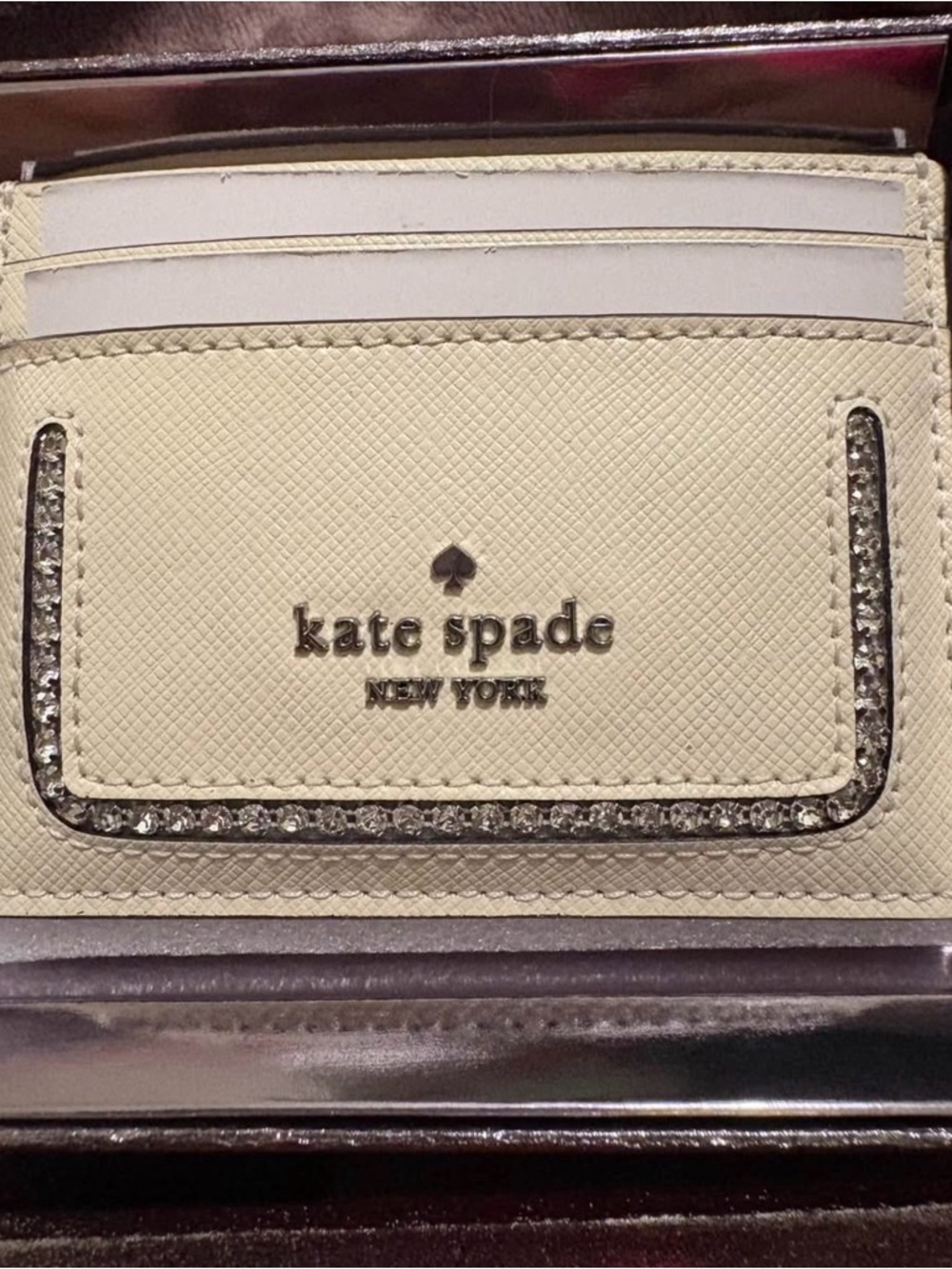 kate spade Cream Leather Card Holder with Rhinestone Trim